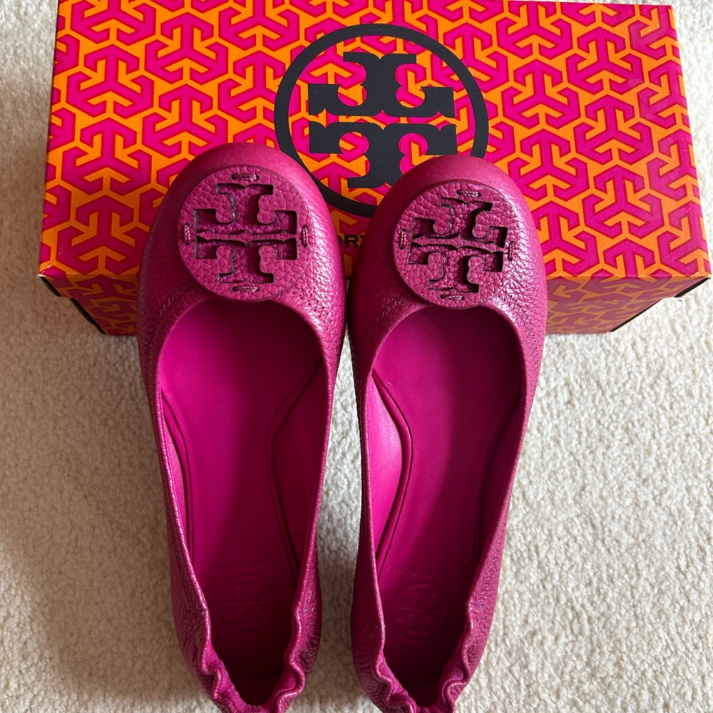 Tory Burch Love Pink Leather Ballet Flats sz 7.5